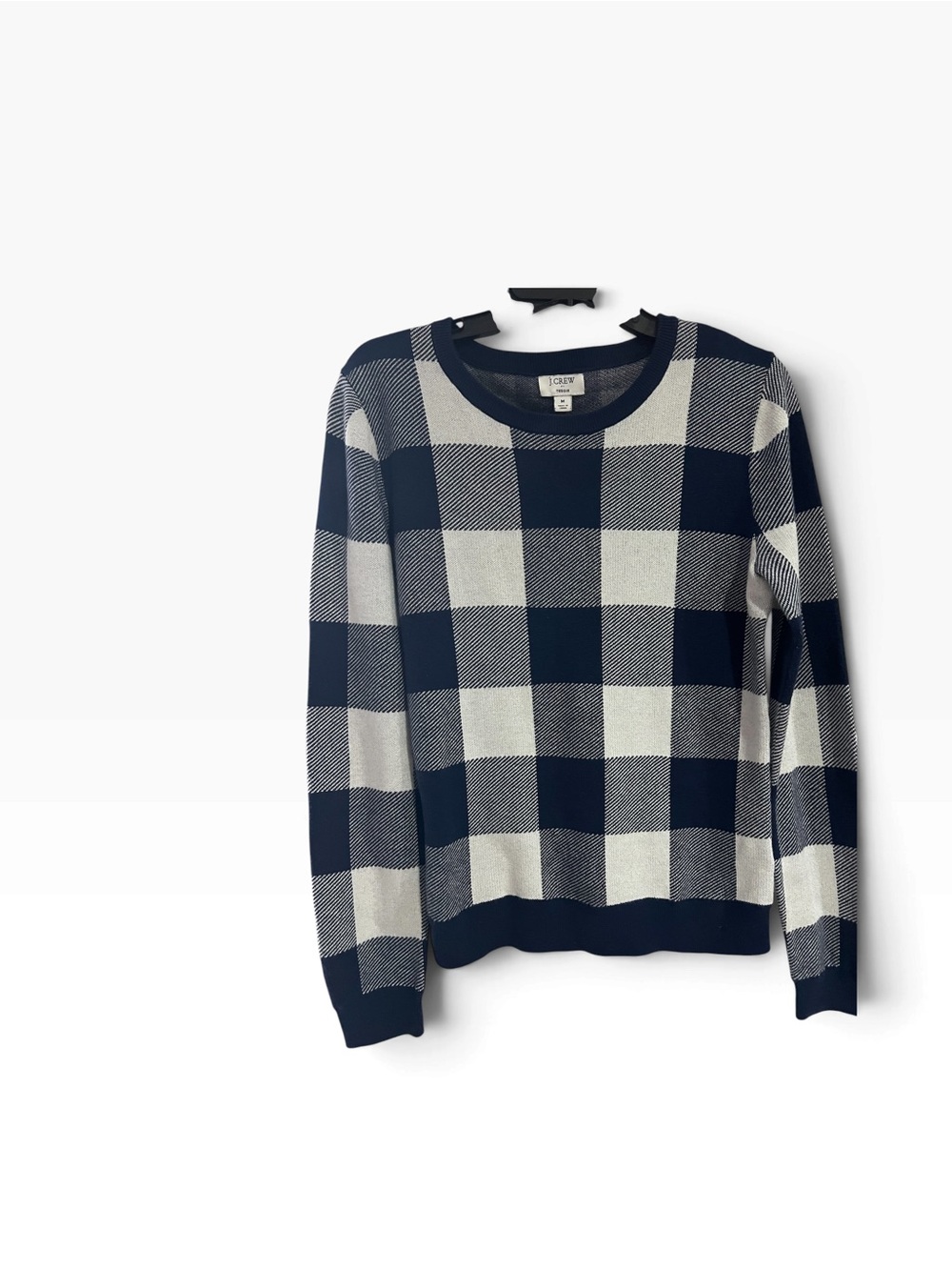 J. Crew Navy and Cream Buffalo Check Crewneck Sweater